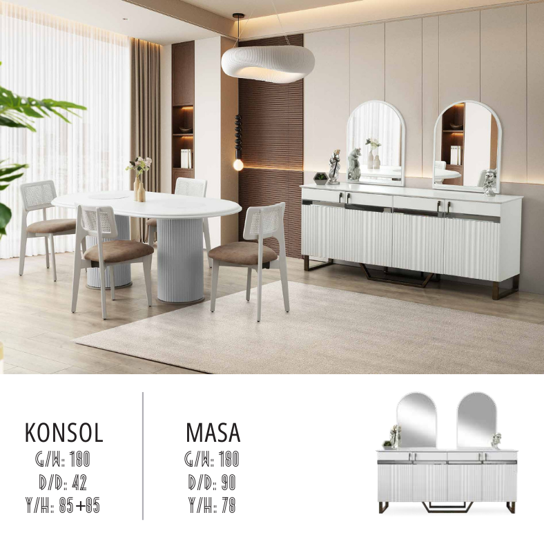Milano Konsol + Yemek Masa Takımı 4 Sandalye Milano Konsol + Yemek Masa Takımı 4 Sandalye