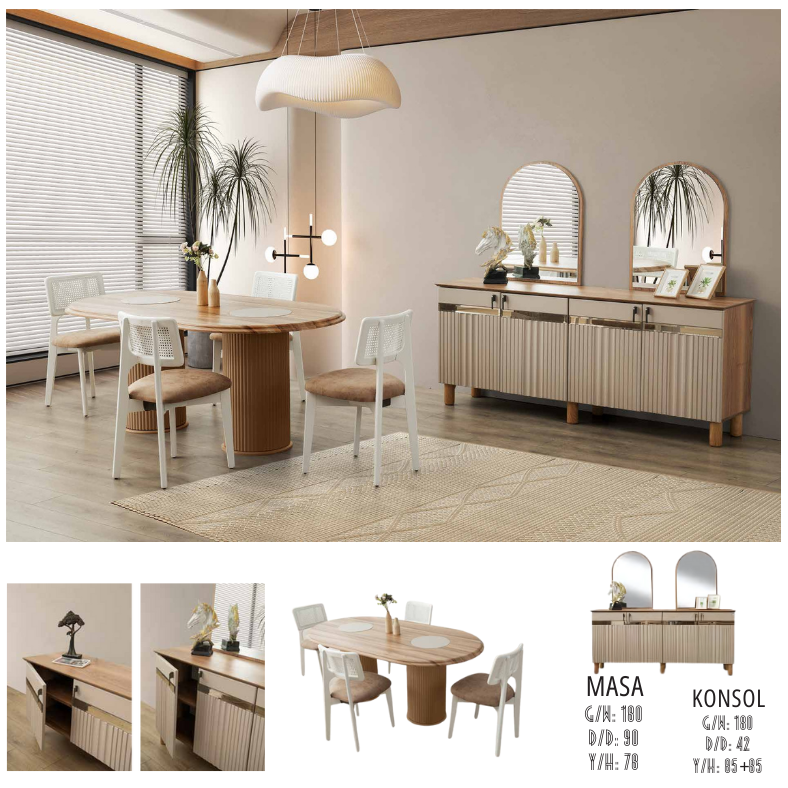 Milas Konsol + Yemek Masa Takımı 4 Sandalye Milas Konsol + Yemek Masa Takımı 4 Sandalye