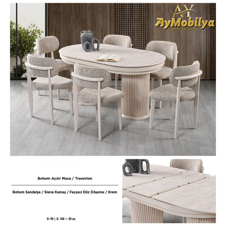 Bohem Açılır Masa & Sandalye Takımı Traverten 