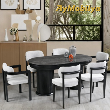 Bohem Açılır Masa & Sandalye Takımı – Siyah / Ironi